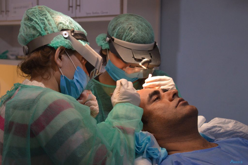 The image shows hair transplant procedures in Lahore at Aneels Hair Transplant